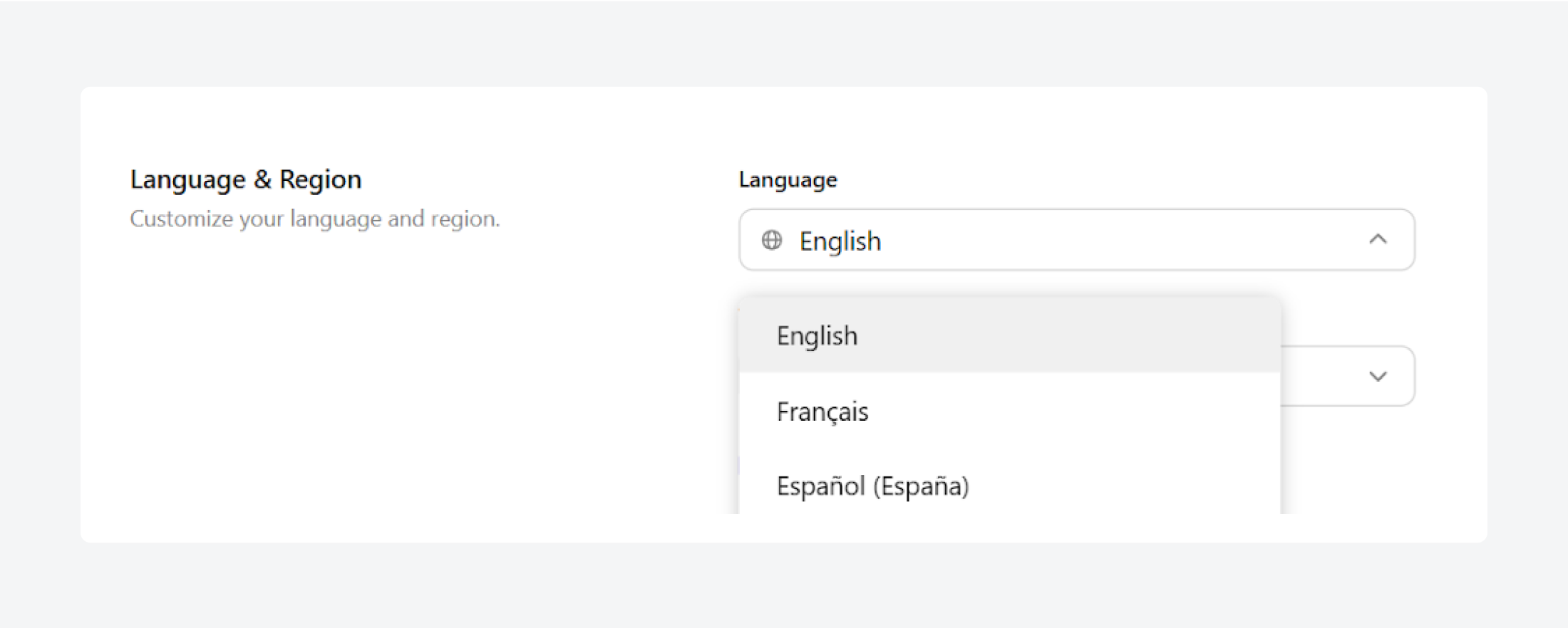 Notion choosing language dropdown.