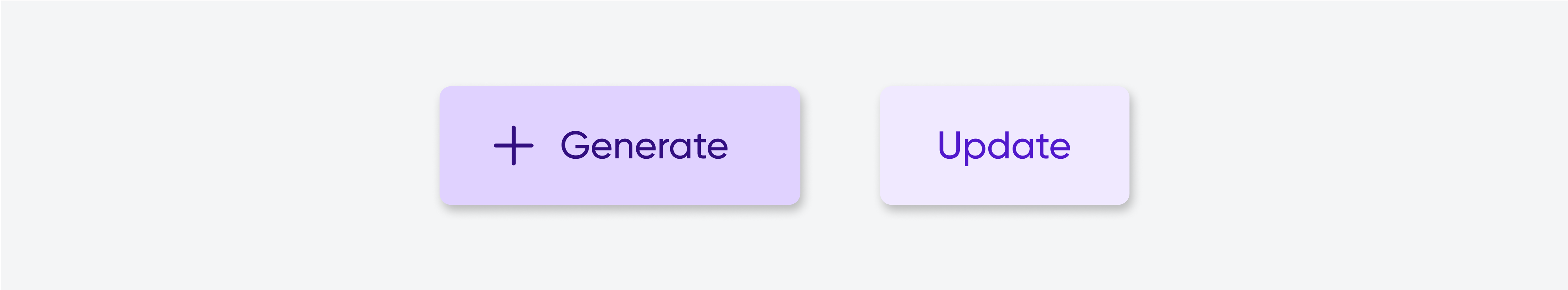  Extended FAB examples with light purple background: buttons labeled "+ Generate" and "Update."