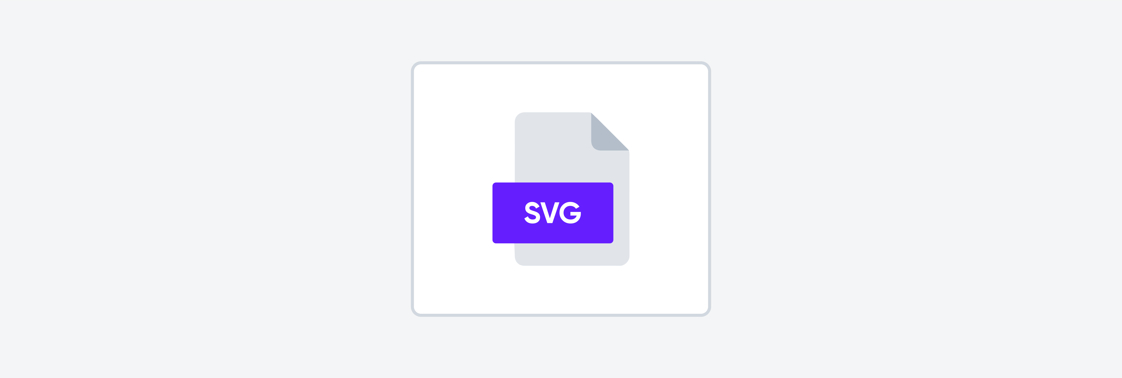 A gray document icon with a folded corner, featuring a purple label that says "SVG" at the bottom, all in a minimalist style.