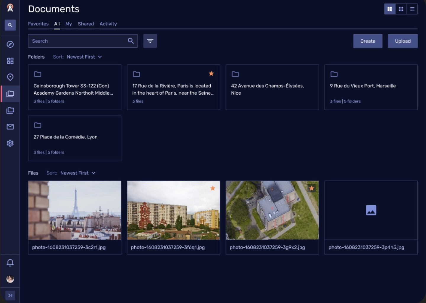 Sitenna's dashboard showing different documents, folders, and photos with 8pt grid system.