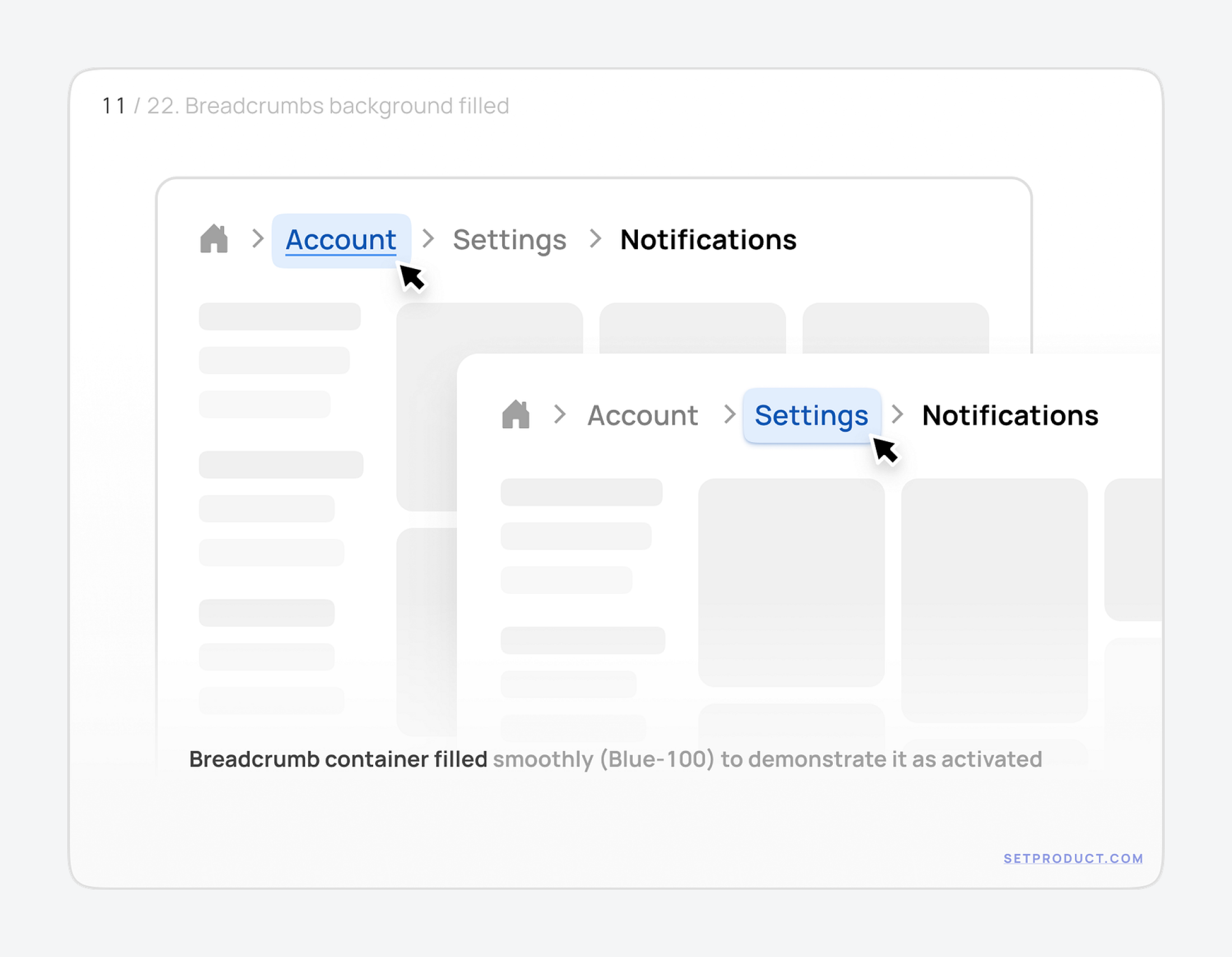 Breadcrumb navigation highlighting "Account" and "Settings" with blue backgrounds, indicating active steps.