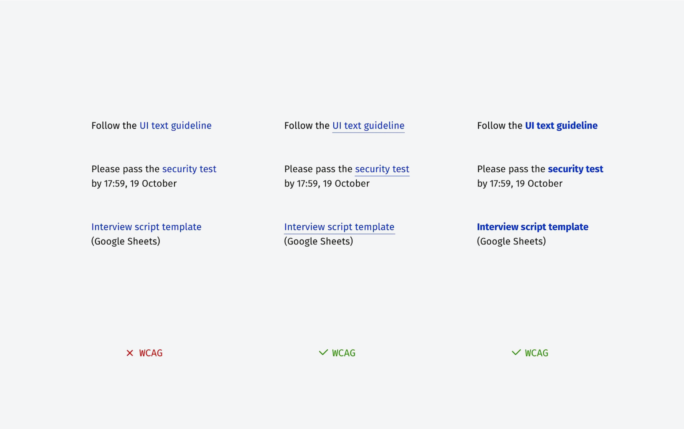  A comparison of links demonstrating WCAG compliance.