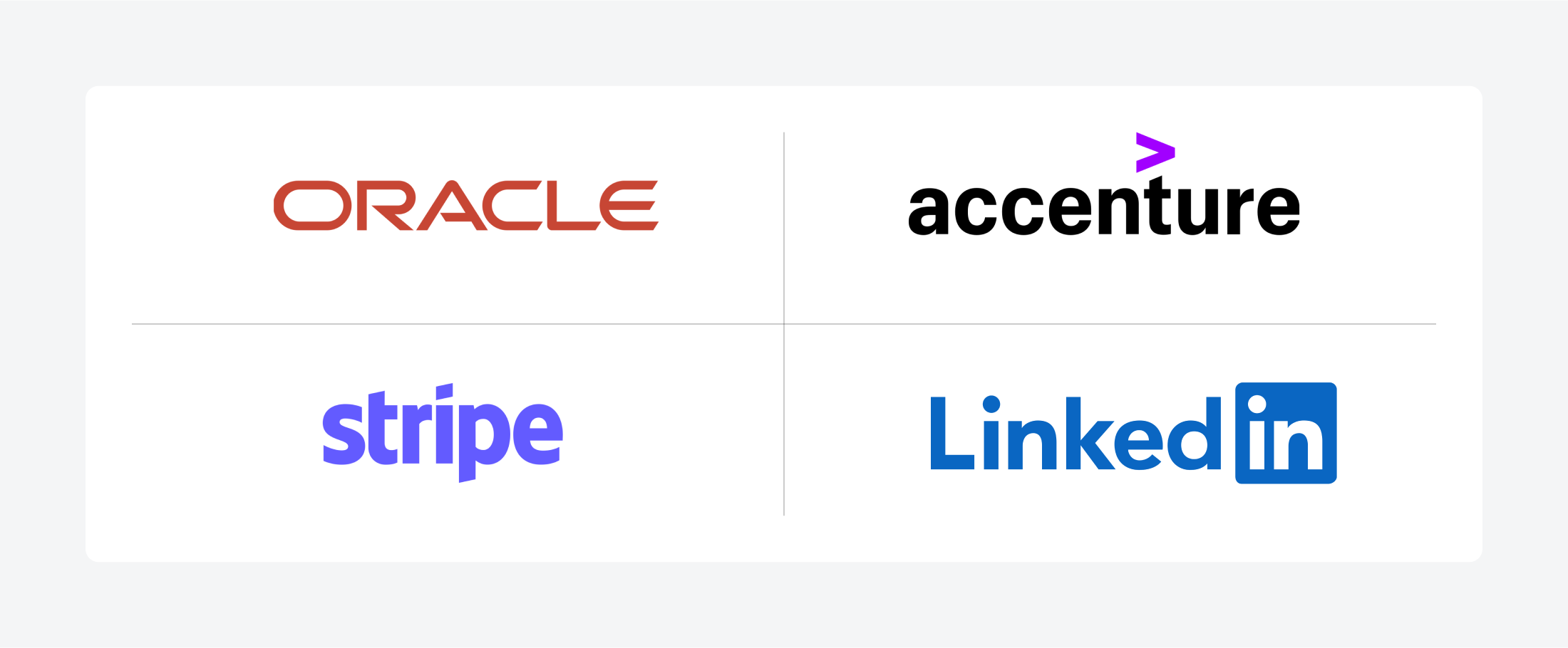 A collage showcasing logos of Oracle, Accenture, Stripe, and LinkedIn, demonstrating the principle of simplicity in logo design.