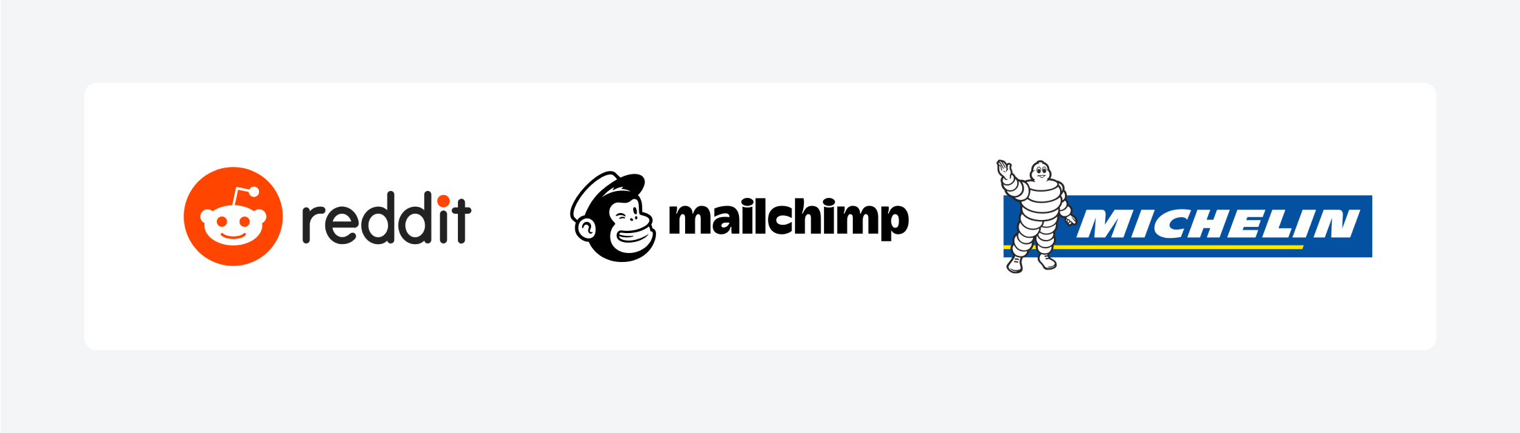 A collage featuring logos with mascots from Reddit, Mailchimp, and Michelin.