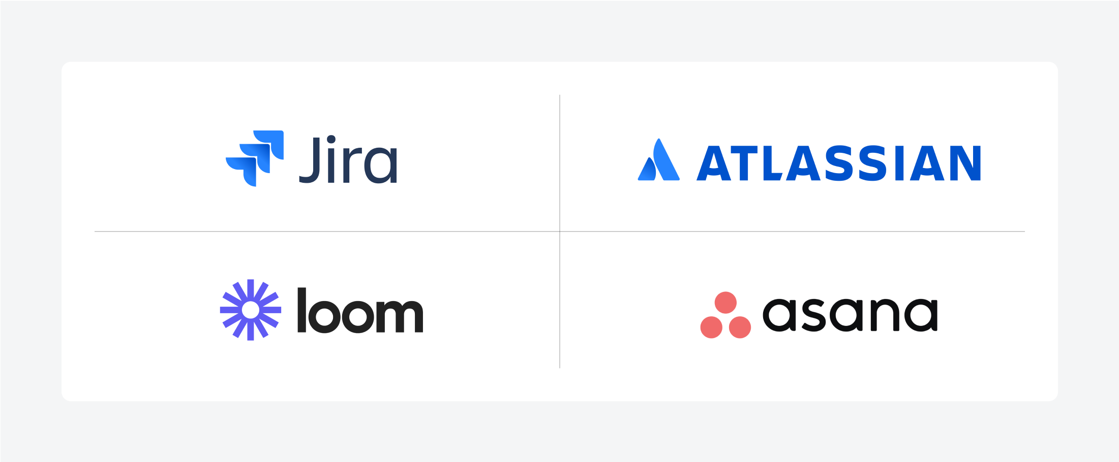 A collage featuring logos with combination marks from Jira, Atlassian, Loom, and Asana.