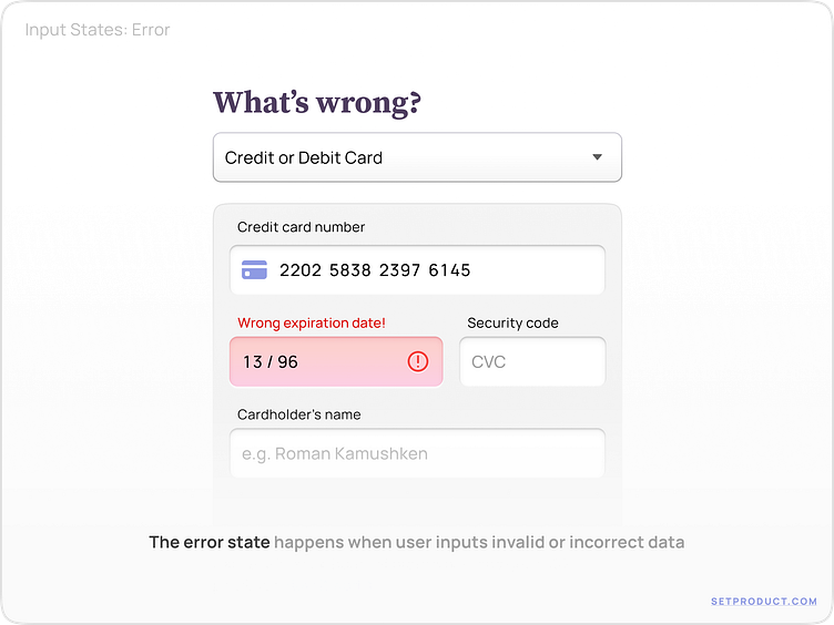 A visualization of the form where red shadow is used for an error state.