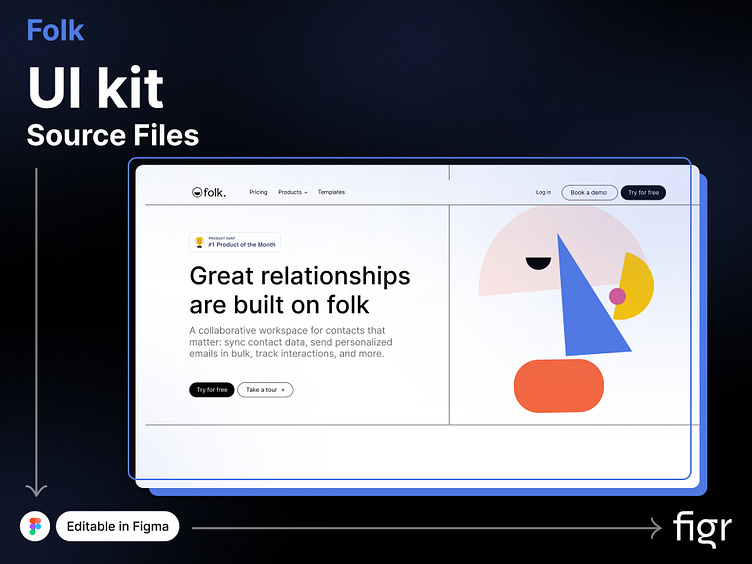 Web page for Folk, a collaborative workspace for contacts. Features headline "Great relationships are built on folk" and abstract graphic design.