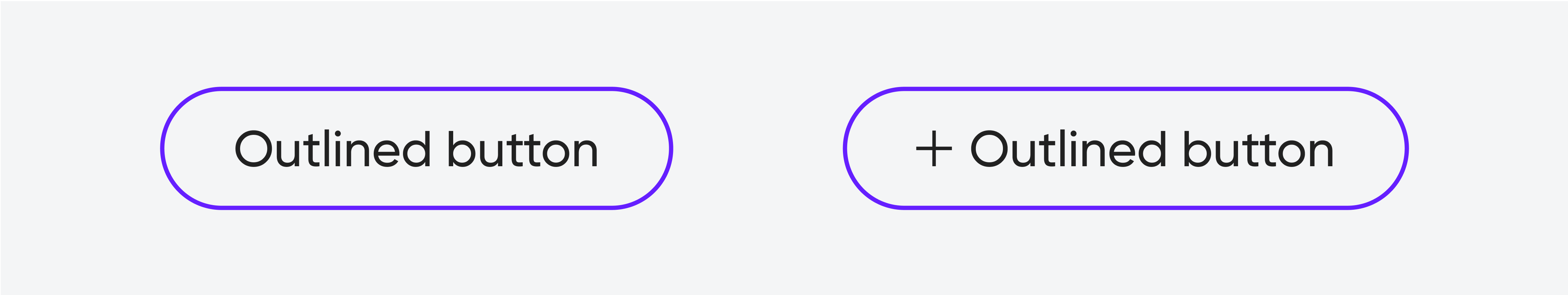 Outlined button examples: outlined buttons with no fill labeled "Outlined button" and "+ Outlined button.