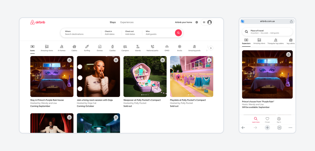 Screenshots of Airbnb's desktop and mobile interfaces.