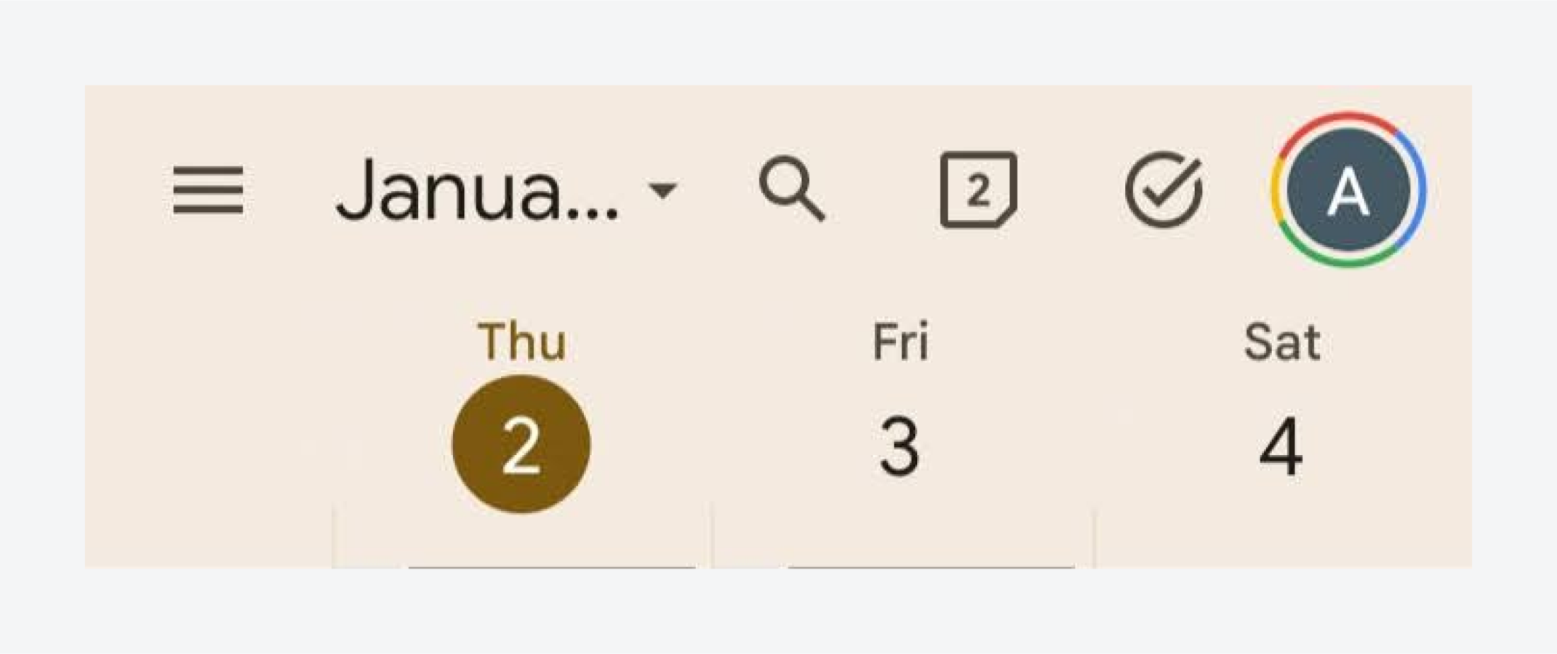 Google Calendar placing a mobile search icon in the navigation bar at the top. 