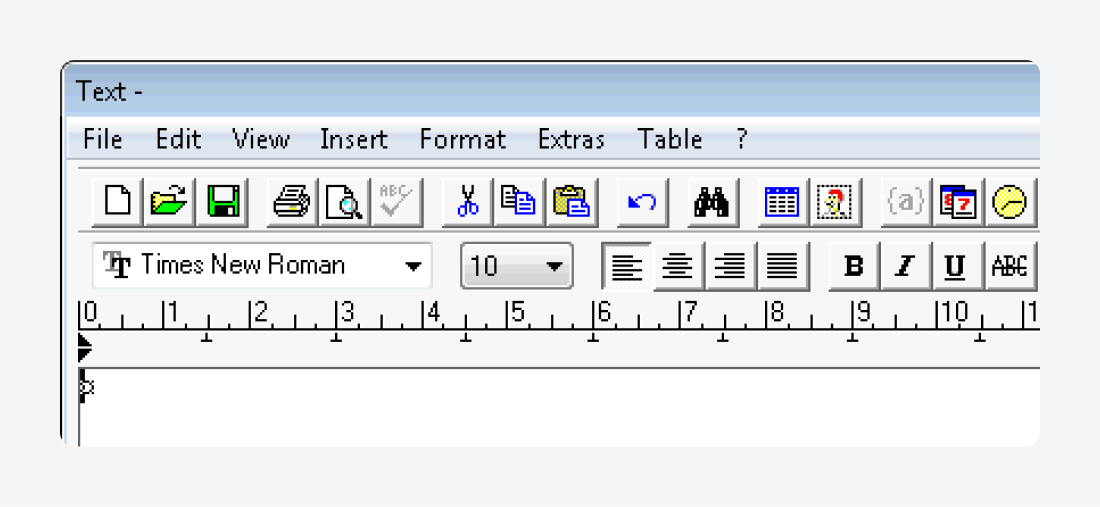 Screenshot of an old word processing software toolbar, displaying various icons for file operations, text formatting, and editing tools.