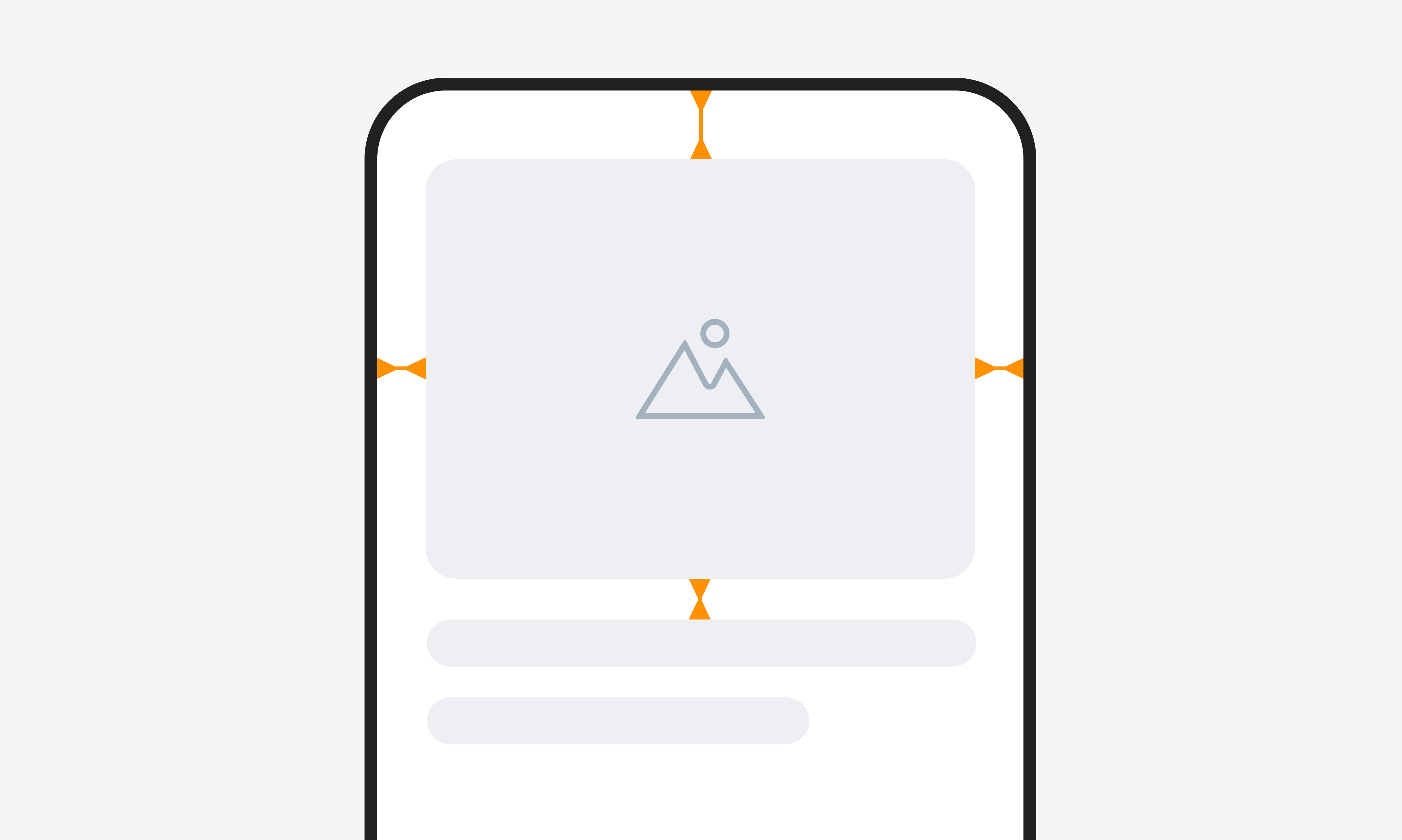 The visualization of padding on the grey smartphone mockup.