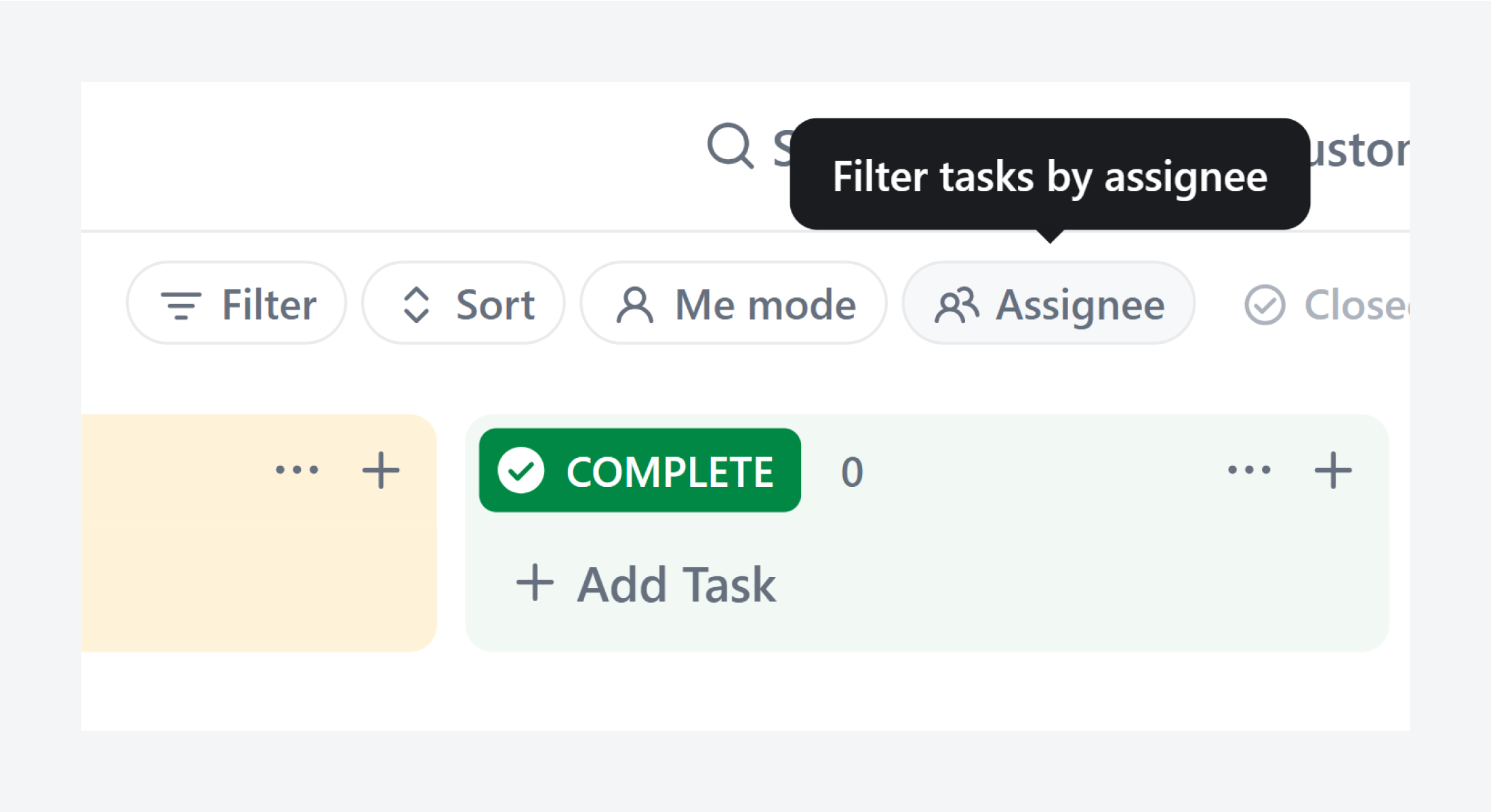 ClickUp assignee tooltip adds clarity.