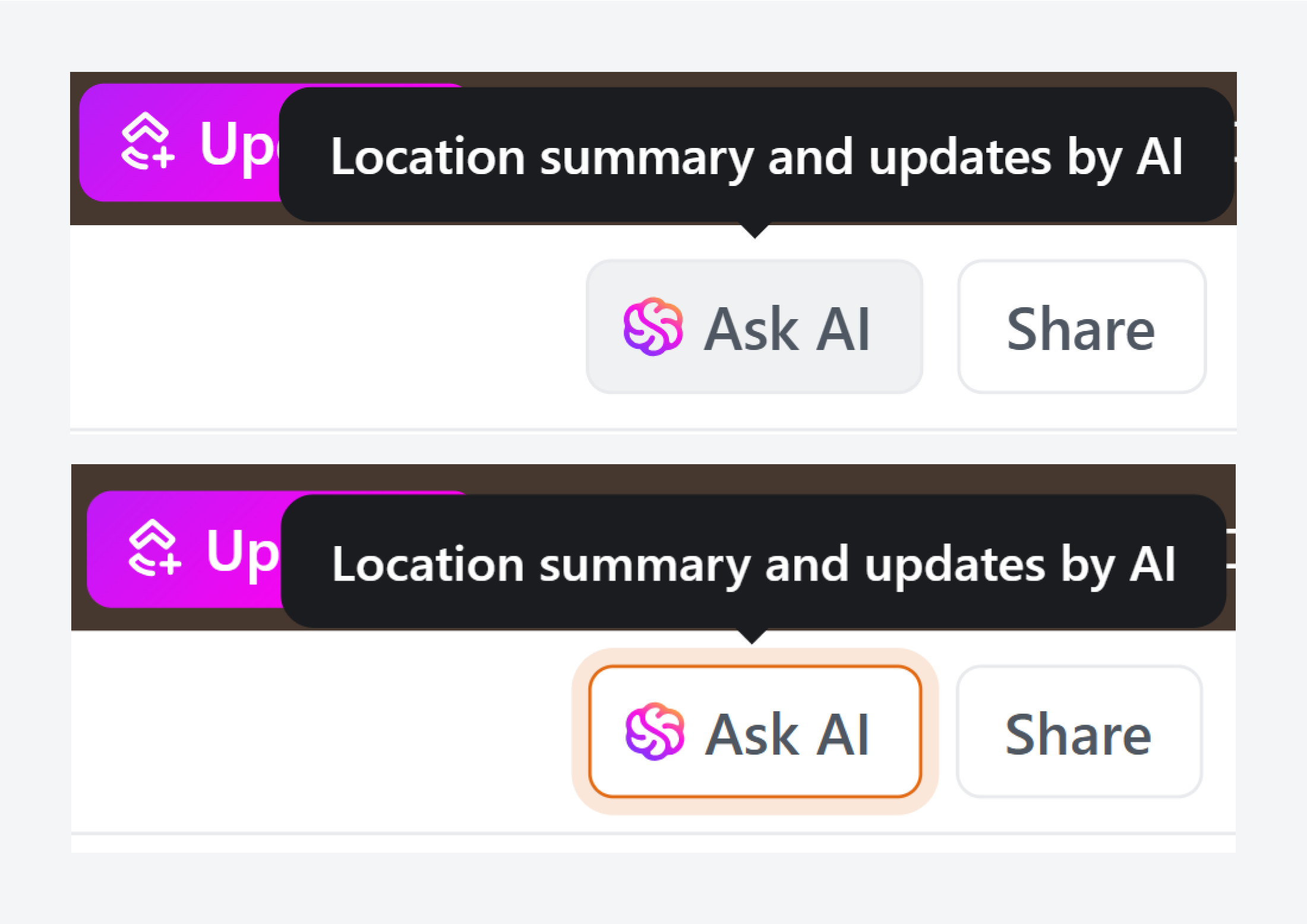 ClickUp “Ask AI” tooltip is easily accessible via both mouse and keyboard interactions.