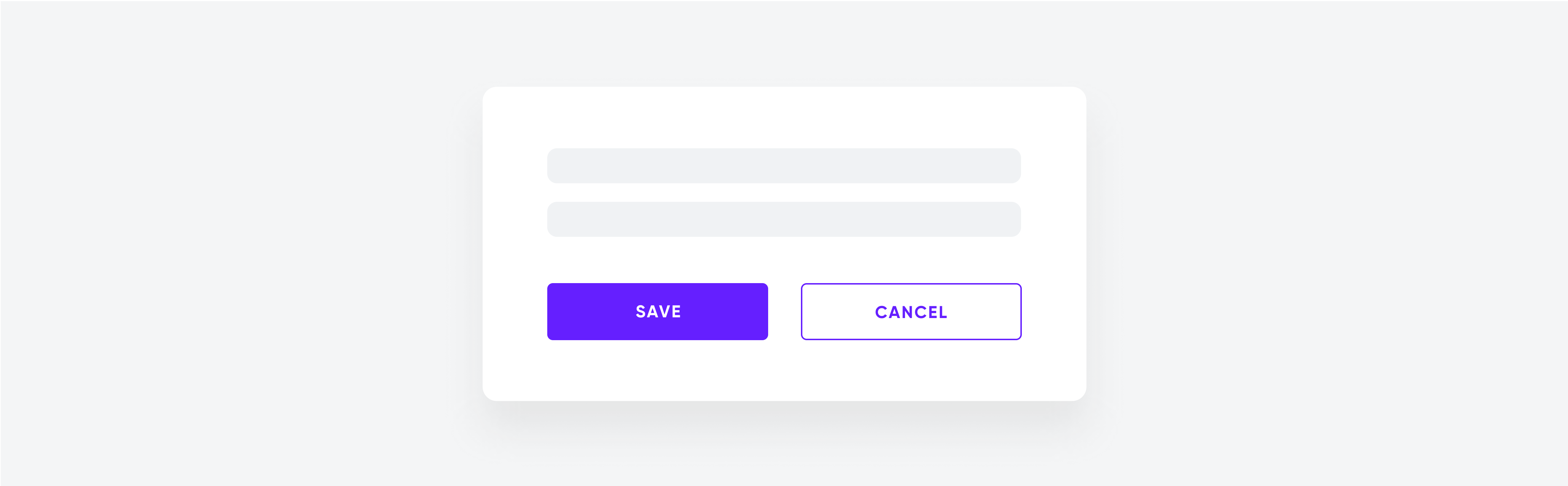 A form interface with two buttons side by side: a purple, filled, primary "Save" and outlined secondary "Cancel".