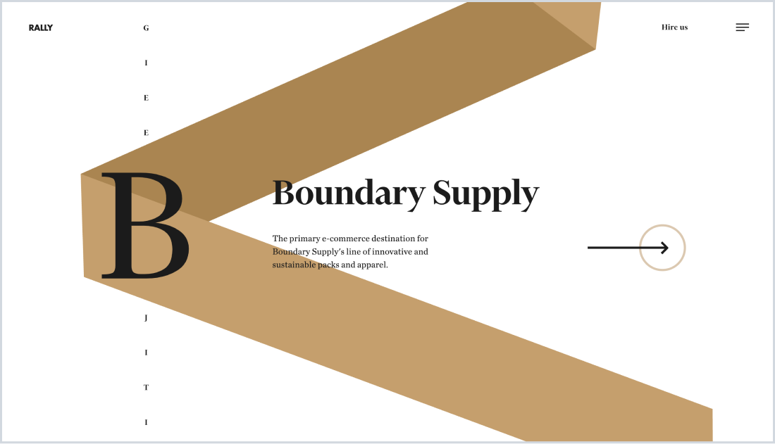 Boundary Supply website featuring a large 'B' and a hexagonal shape with an arrow pointing right.